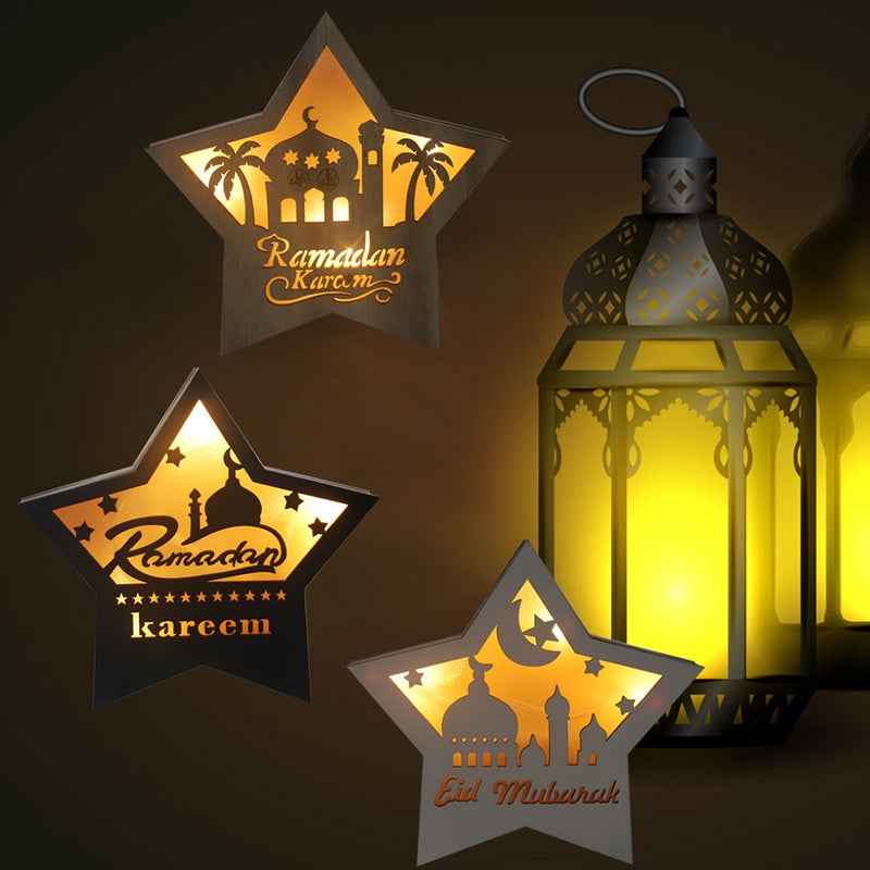 2 pcs Islam Lamp Wall Hanging Eid Lamp Pendants Corban Hollow-out Lamp Crafts Islam Festival Atmosphere Lamp Ornament Delicate Desktop Decorations for Party Festival Decor (No Battery ) - Image 5