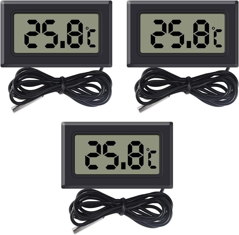 ECVV 3pcs Digital LCD Thermometer Temperature Monitor with External Probe for Fridge Freezer Refrigerator Aquarium - Image 1