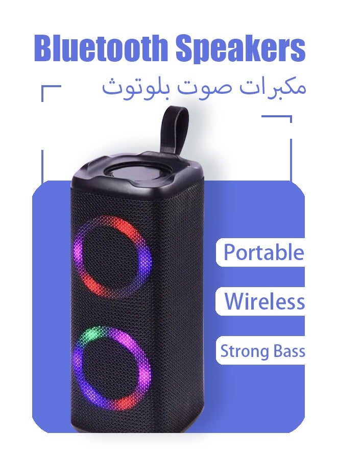 Wireless Bluetooth Speaker, 4Ω 5W+5W Loud Stereo Sound Outdoor Speaker with Bluetooth 5.3 Deep Bass RGB Lights 5H Playtime for Home Party,upport FM Radio, TF Card, Aux Playback(Black)  - Image 1