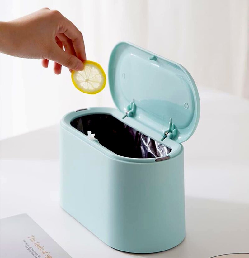 Mini Trash Can with Lid  Removable Small Garbage Can Tiny Plastic Trash Bin Pop Up Countertop Wastebasket Counter Garbage Lint Bin for BathroomOfficeKitchenDeskCoffee TableSky Blue