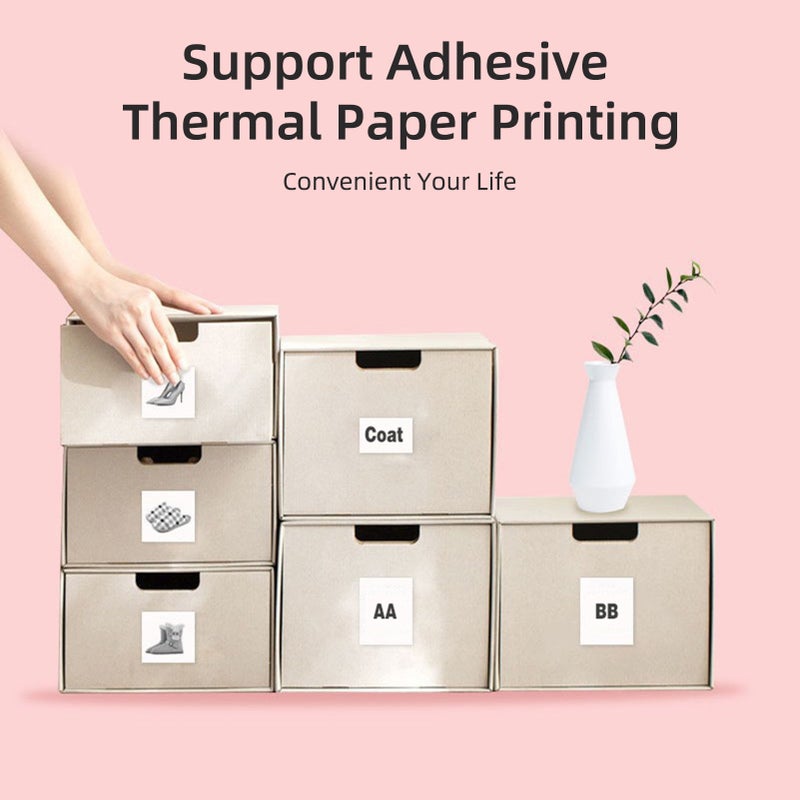 Mini Pocket Photo Printer Portable Thermal Printing Machine 203DPI Wireless BT Connection for Picture Lable DIY Handcraft List Meno Notes Journal Receipt Paper Instant Sticker with 6 Rolls White - Image 5