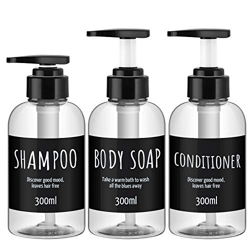 Segbeauty Shampoo Dispenser Bottle Segbeauty 3pcs 101oz300ml Plastic Pump Bottle Dispenser Refillable Shampoo Pump Bottles for Shower Pump Bottles for Body Soap Shampoo Conditioner Hotel Bathroom 