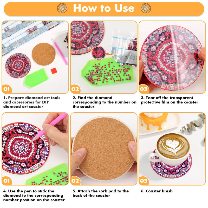 Caffox 20 Pieces Diamond Art Painting Coasters Kit with Holder, Diamond Art Coasters, DIY Diamond Art Crafts Projects, Diamond Art Kits for Adults and Beginners(Mandala Style) - Image 4