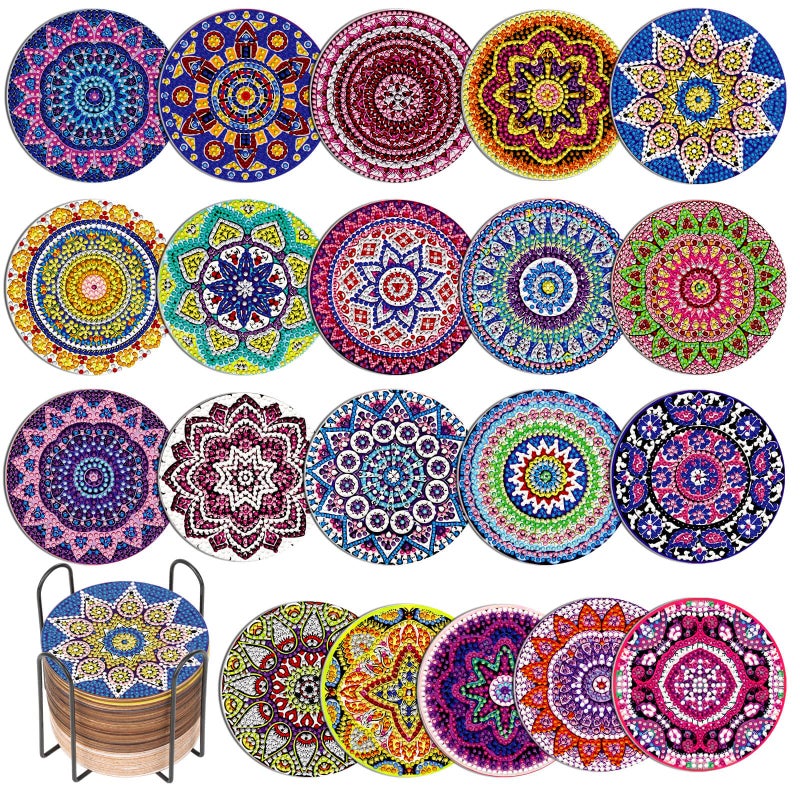 Caffox 20 Pieces Diamond Art Painting Coasters Kit with Holder, Diamond Art Coasters, DIY Diamond Art Crafts Projects, Diamond Art Kits for Adults and Beginners(Mandala Style) - Image 1