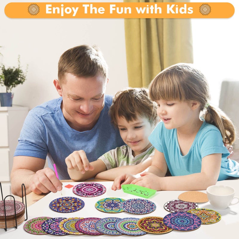 Caffox 20 Pieces Diamond Art Painting Coasters Kit with Holder, Diamond Art Coasters, DIY Diamond Art Crafts Projects, Diamond Art Kits for Adults and Beginners(Mandala Style) - Image 5