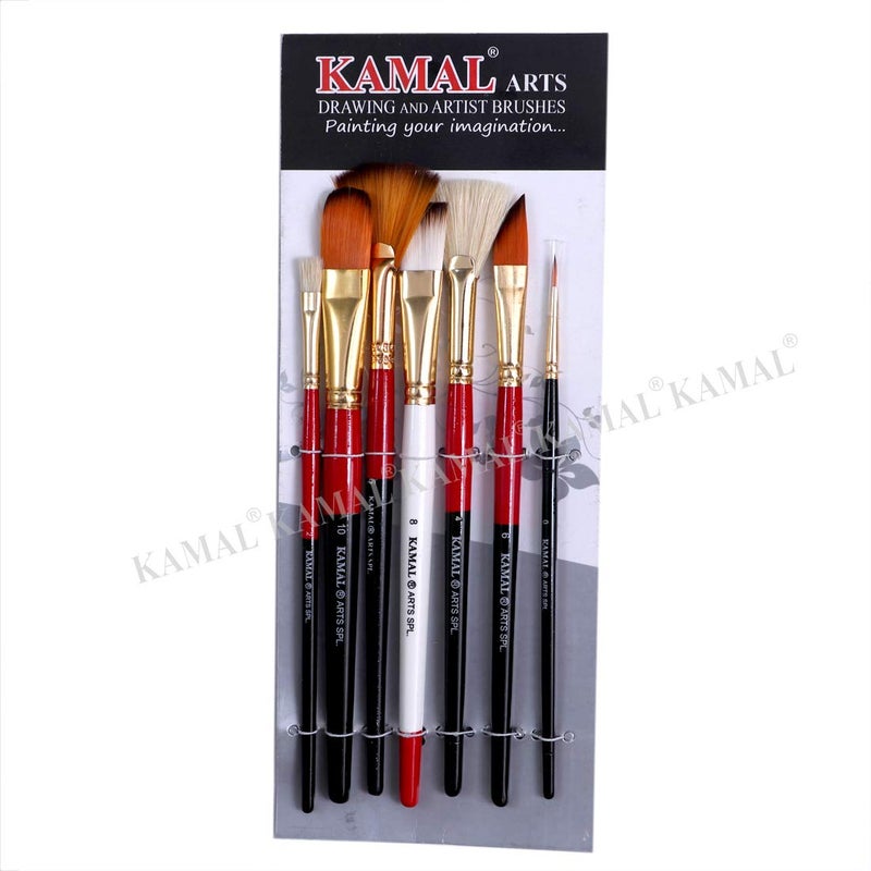 Kamal مجموعة فرش رسم كمال بجودة الفنان للدهانات الأكريليكية والدهانات الزيتية (متاحة بلونين مختلفين) (مقبض خشبي، شعيرات صناعية) - Image 4