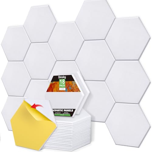 Dmsky 18 Pack Self-adhesive Acoustic Panels Soundproof Wall Panels 12"X10"X 0.4" Sound Absorbing Panel for Decoration Sound Deadening Panels Acoustic Treatment Panel For Home Office（White Hexagonal Design） - Image 1