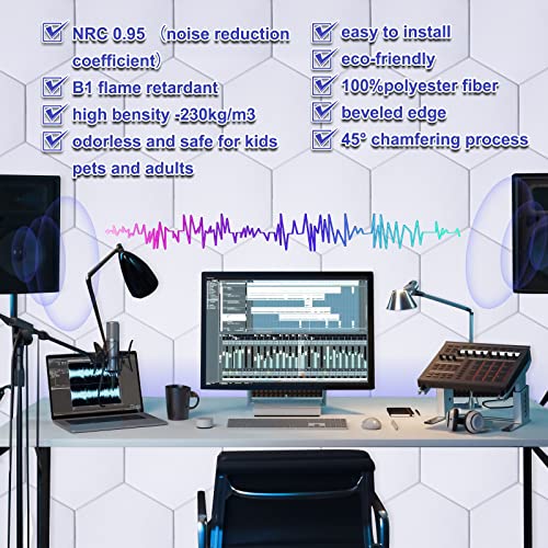 Dmsky 18 Pack Self-adhesive Acoustic Panels Soundproof Wall Panels 12"X10"X 0.4" Sound Absorbing Panel for Decoration Sound Deadening Panels Acoustic Treatment Panel For Home Office（White Hexagonal Design） - Image 3