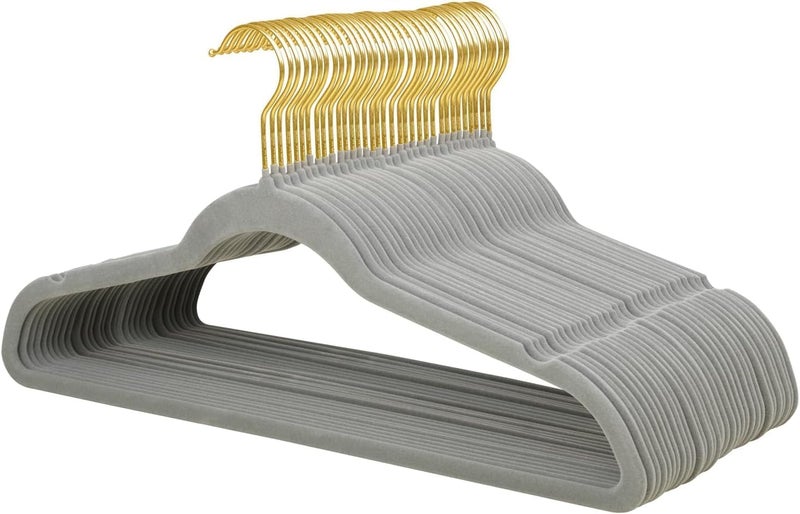 ManGotree 10 Pack Ultra-Thin Grey Velvet Hangers with Gold Hook - Non-Slip Clothes Hangers - Image 1