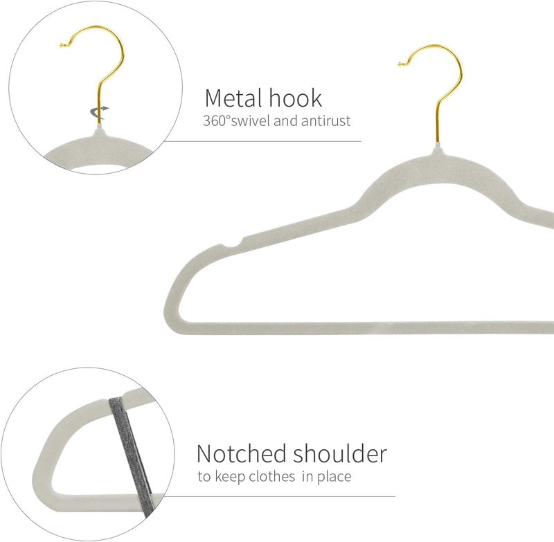 ManGotree 10 Pack Ultra-Thin Grey Velvet Hangers with Gold Hook - Non-Slip Clothes Hangers - Image 4