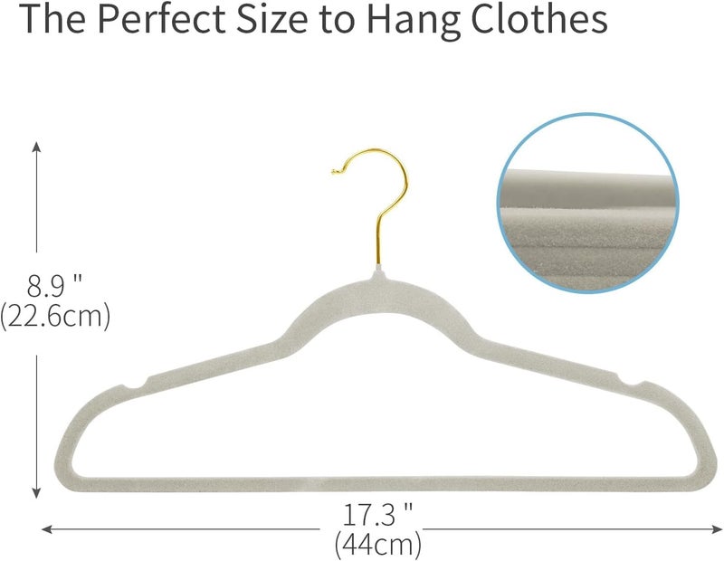 ManGotree 10 Pack Ultra-Thin Grey Velvet Hangers with Gold Hook - Non-Slip Clothes Hangers - Image 2