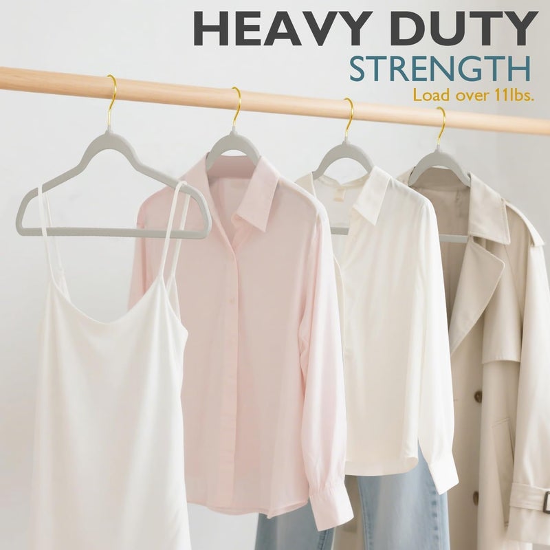 ManGotree 10 Pack Ultra-Thin Grey Velvet Hangers with Gold Hook - Non-Slip Clothes Hangers - Image 3