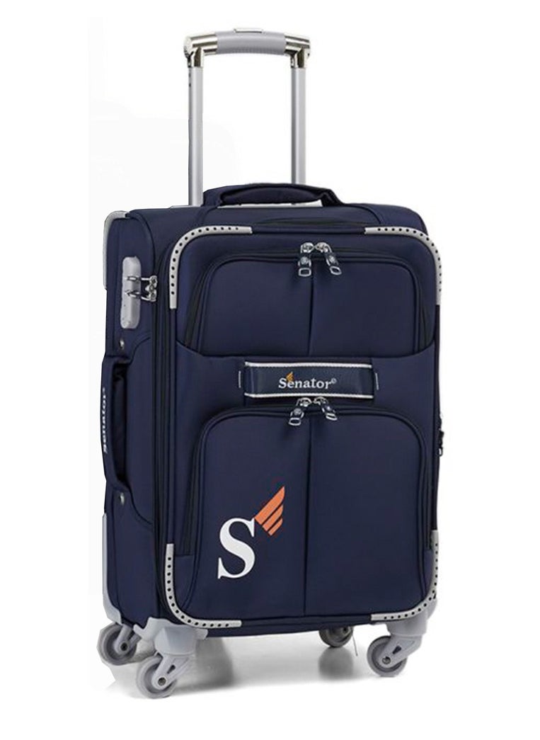 SENATOR - Soft Shell Trolley Luggage Set of 3 Pcs For Unisex Ultra Lightweight Expandable Suitcase With 4 Wheels LL003 Navy Blue - Image 1