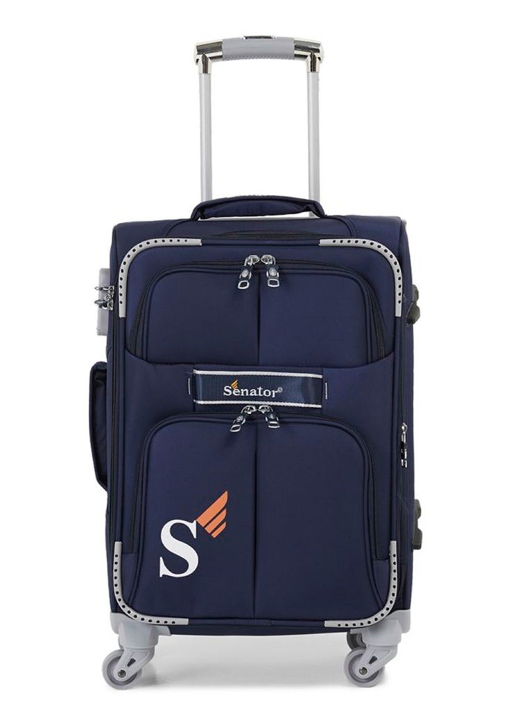 SENATOR - Soft Shell Trolley Luggage Set of 3 Pcs For Unisex Ultra Lightweight Expandable Suitcase With 4 Wheels LL003 Navy Blue - Image 1