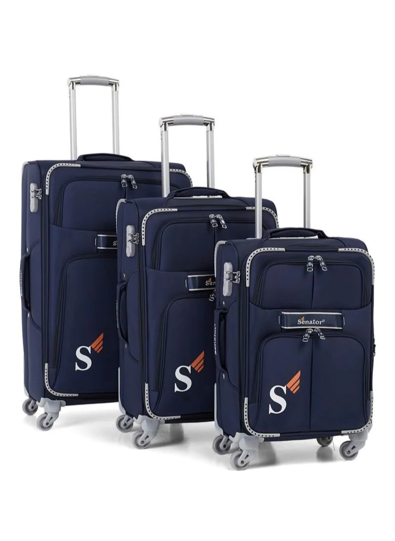 سيناتور Soft Shell Trolley Luggage Set of 3 Pcs For Unisex Ultra Lightweight Expandable Suitcase With 4 Wheels LL003 Navy Blue