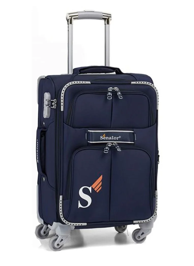 SENATOR Soft Shell Trolley Luggage Set of 3 Pcs For Unisex Ultra Lightweight Expandable Suitcase With 4 Wheels LL003 Navy Blue