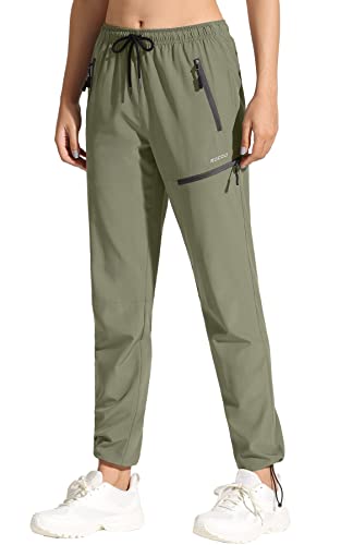 MOCOLY Women's Cargo Hiking Pants Elastic Waist Quick Dry Lightweight Water Resistant Active Long Pants UPF 50+ Green M - Image 1