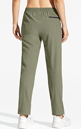 MOCOLY Women's Cargo Hiking Pants Elastic Waist Quick Dry Lightweight Water Resistant Active Long Pants UPF 50+ Green M - Image 2