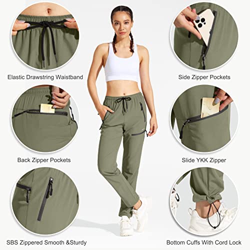 MOCOLY Women's Cargo Hiking Pants Elastic Waist Quick Dry Lightweight Water Resistant Active Long Pants UPF 50+ Green M - Image 4