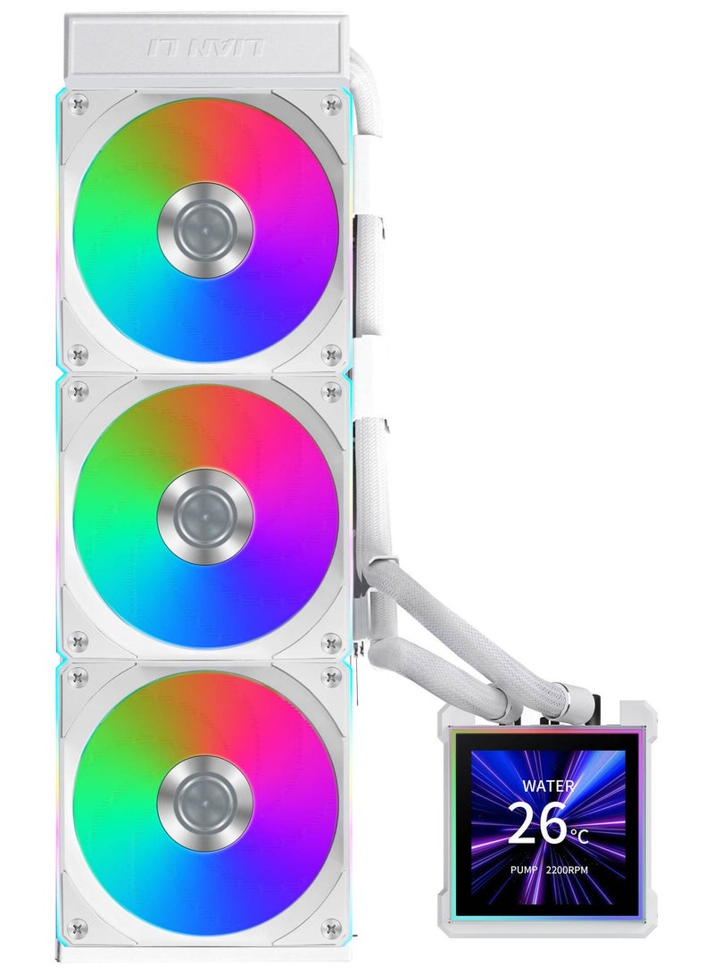 ليان لي مبرد وحدة المعالجة المركزية السائل HydroShift II LCD-S 360 CL 360 مم AIO - شاشة IPS LCD مقاس 3.4 بوصة بدقة 480×480، مشعاع نحيف 24 مم، شاشة مغناطيسية قابلة للتبديل السريع، متوافق مع LGA/AM4/AM5، مراوح لاسلكية TL/CL، لون أبيض | GHS2LCDS36CW - Image 2