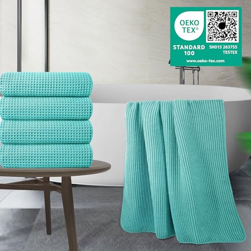POLYTE Microfiber Oversize Quick Dry Lint Free Bath Towel, 60 x 30 in, 4 Pack (Waffle Weave) - Image 5