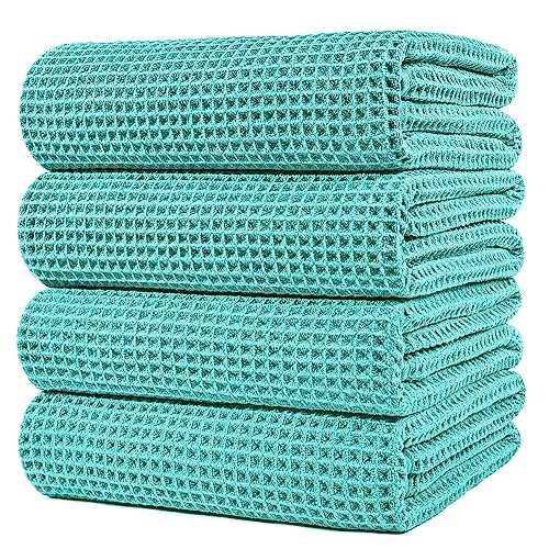 POLYTE Microfiber Oversize Quick Dry Lint Free Bath Towel, 60 x 30 in, 4 Pack (Waffle Weave) - Image 1