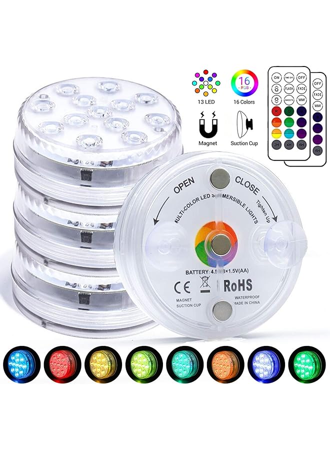 erorex Zorara Submersible Led Lights With Remote Rf 164Ft Pool Lights For Above Ground Pools Waterproof 16 Rgb Color Changing Underwater Lights For Ponds With Magnets Suction Cups 4 Packs - Image 1
