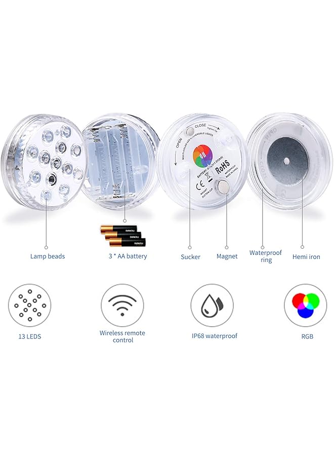 erorex Zorara Submersible Led Lights With Remote Rf 164Ft Pool Lights For Above Ground Pools Waterproof 16 Rgb Color Changing Underwater Lights For Ponds With Magnets Suction Cups 4 Packs - Image 3