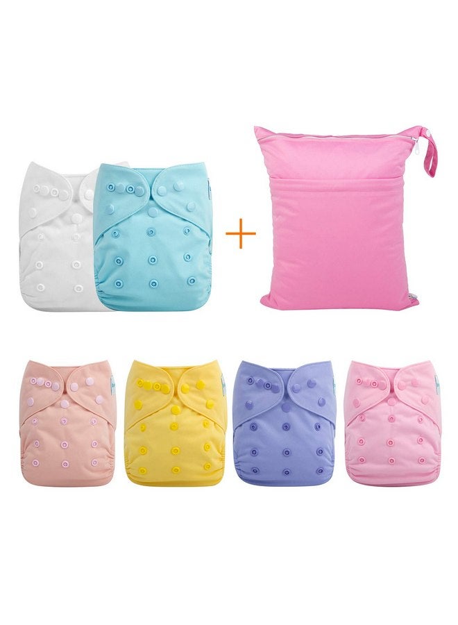 babygoal Cloth Diaper Covers 6 Pack with Wet Bag for Fitted Diapers and Prefolds with Double Gussets, Adjustable and Reusable for Baby Girls 6DCF07 - Image 3