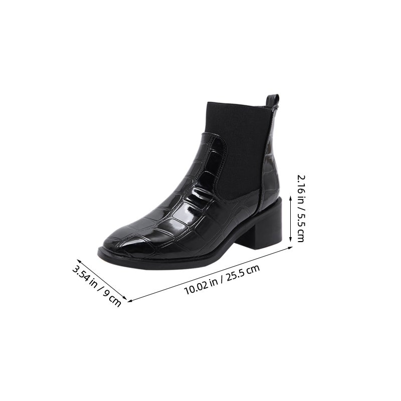 1 Pair of Winter Boots Chunky Heels Boots Women Pattern Boots (Black) - Image 2