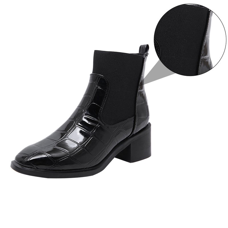 1 Pair of Winter Boots Chunky Heels Boots Women Pattern Boots (Black) - Image 3