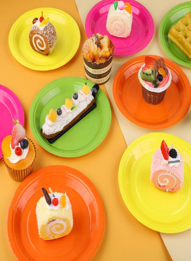 Kochorie 72 Pieces Neon Paper Plates 7 Inch Bulk Paper Plates Disposable Glow Party Tableware Table Decors Neon Party Supplies for Birthday, Dinner, Wedding - Image 4