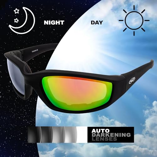 Global Vision Kickback AutoDarkening Photochromic Clear to Red Mirror Transitional Lenses Foam Padded Motorcycle Riding Glasses - Image 3