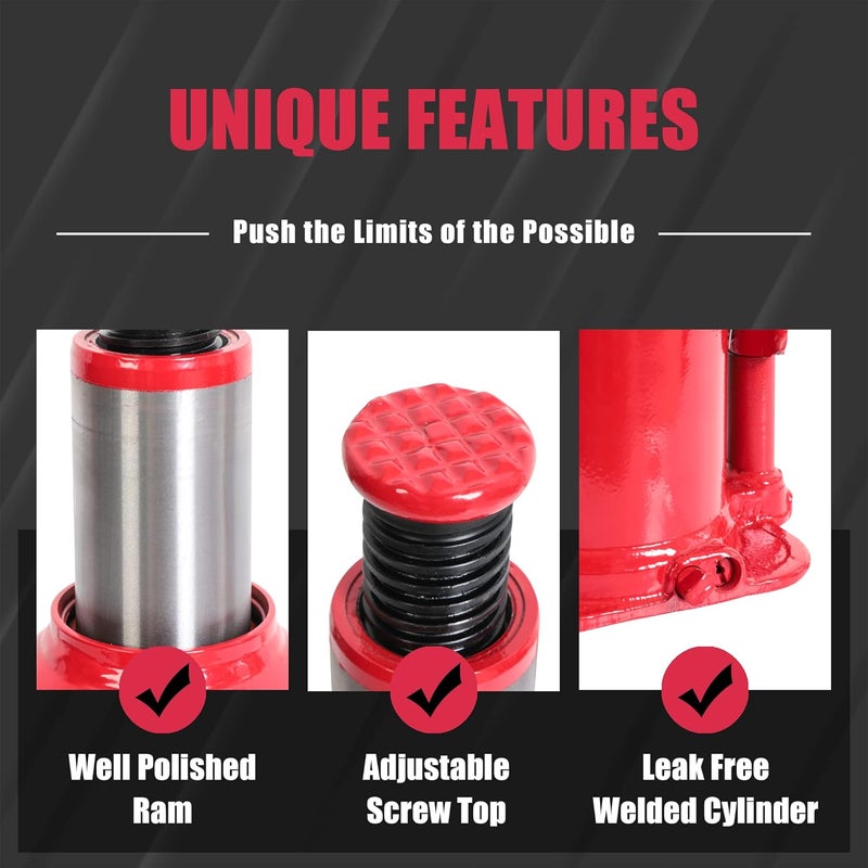 BIG RED 20 Ton (40,000 LBs) Torin Welded Hydraulic Stubby Low Profile Bottle Jack, Red, ATH92007AR - Image 3