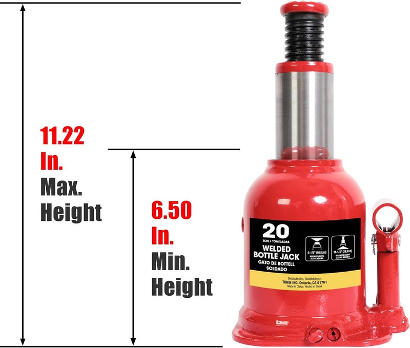 BIG RED 20 Ton (40,000 LBs) Torin Welded Hydraulic Stubby Low Profile Bottle Jack, Red, ATH92007AR - Image 2