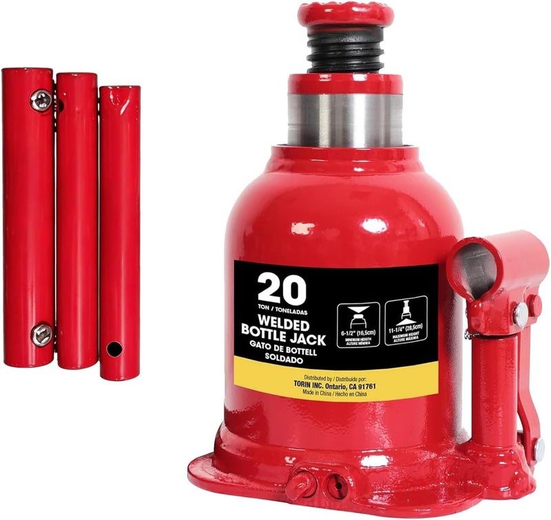 BIG RED 20 Ton (40,000 LBs) Torin Welded Hydraulic Stubby Low Profile Bottle Jack, Red, ATH92007AR - Image 1