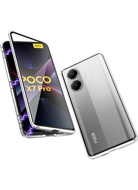 Double-sided glass case compatible with Xiaomi POCO X7 Pro/Redmi Turbo 4, magnetic metal frame double-sided transparent tempered glass cover, shockproof and drop-proof