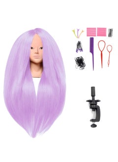 SILKY SILKY 2628 Long Hair Mannequin Head with 60 Real Hair Hairdresser Practice Training Head Cosmetology Manikin Doll Head with 9 Tools and Clamp  Purple No Makeup 