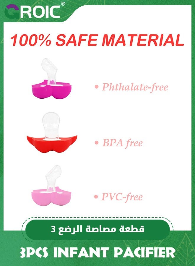 GROIC 3Pcs Infant Pacifier, Funny Lips Baby Pacifiers, Soft Silicone Cute Pacifier Design with Lip,Funny Lips Orthodontic Cute Pacifier,Mommy's Touch Lips Pacifiers - Image 2