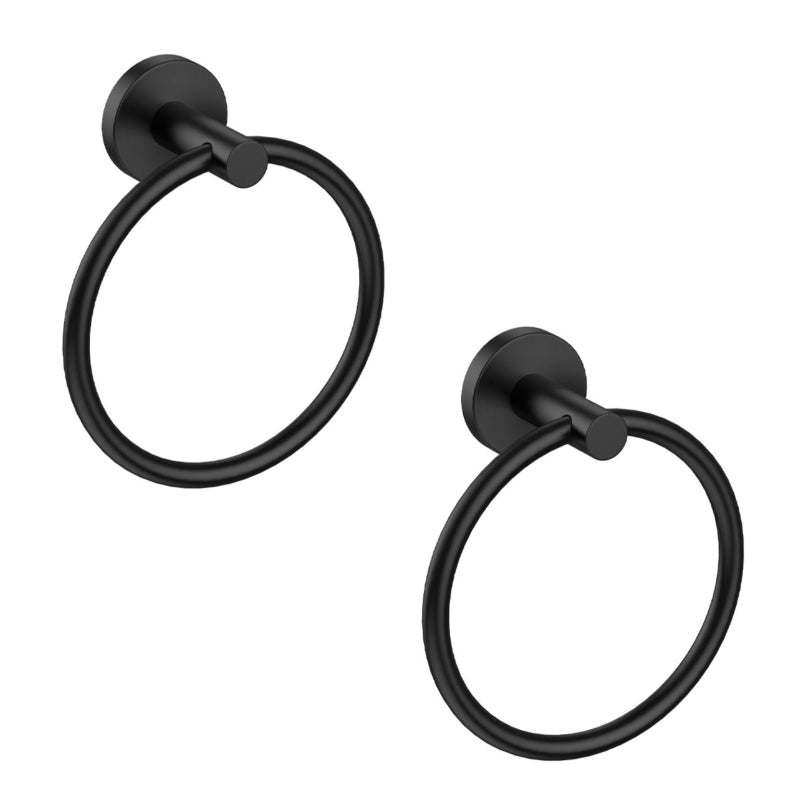 USHOWER 2 Pack Matte Black Towel Ring  Hand Towel Holder for Bathroom Wall Mounted  Durable 304 Stainless Steel  Modern Style - Image 1
