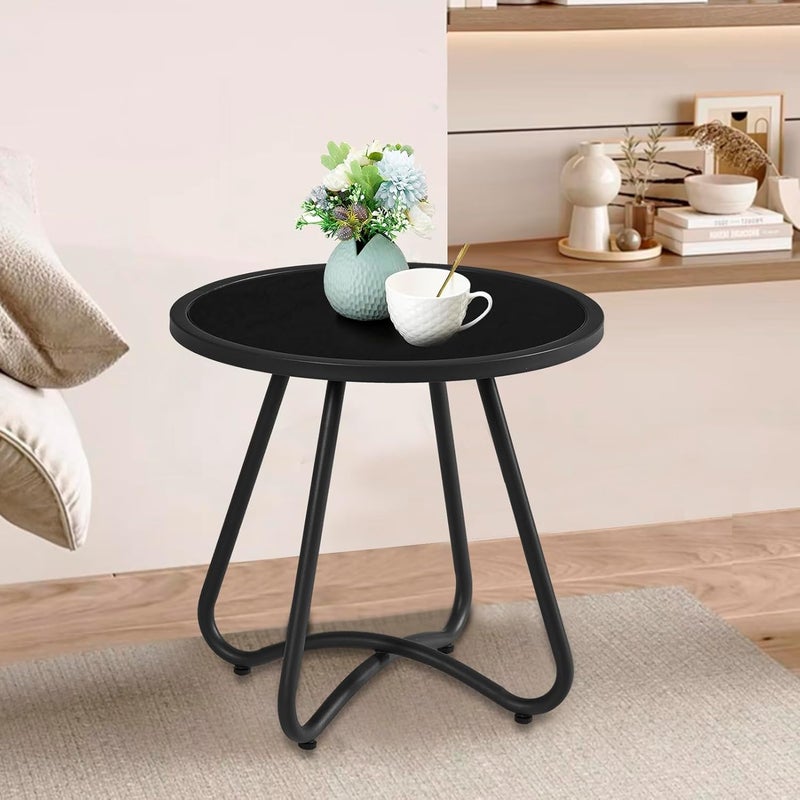 YIYAN طاولة جانبية دائرية من ييانان ( Round Side Table)، طاولة نهائية (End Table)، طاولة قهوة سوداء (Black Coffee Table)، طاولات نهائية دائرية من الفولاذ (Steel Round End Tables) للاستخدام في الأروقة الخارجية أو الشرفات أو البلكونات. - Image 2