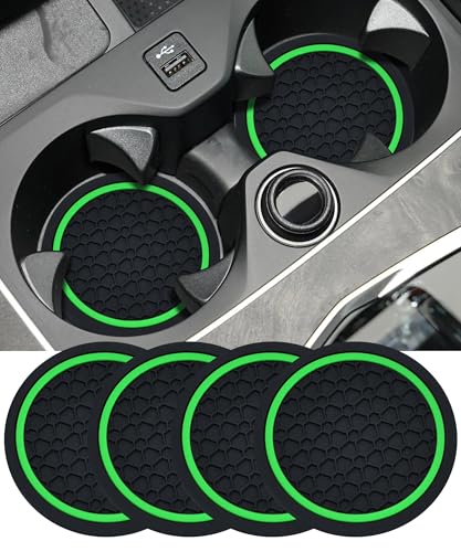 UBOG 4PCS Car CoastersCar Accessories Car Cup CoastersCar Accessories Interior275 Inch Car Coasters for Cup HoldersUniversal NonSlip Car Cup Holder Coaster for Most Vehicle Truck BlackGreen - Image 1