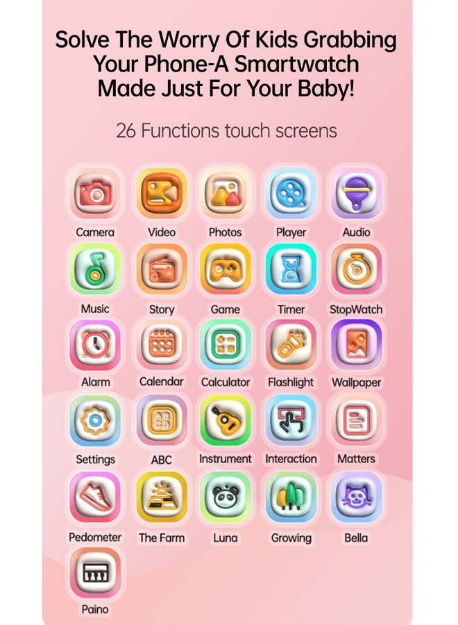 Smart Watch for Kids, 32G TF Card Kids Watch with Games Camera Video Recorder Music Alarm Calculator Calendar Flashlight Stopwatch Pedometer, Fun Birthday Gifts Boys Watch Toys for 4-16 Year Olds Blue - Image 3