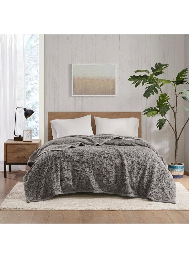 Woolrich Burlington Berber Blanket Super Soft Cozy Lightweight Cover with Luxrurious Velvet Binding Modern Trendy All Season Bedspread BeddingSet King 108x90 Grey - Image 2