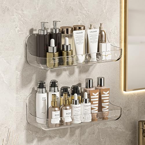 NovaHF Acrylic Wall Mounted Transparent Shelf, Non Drilled Wall Adhesive Bathroom Shelf with Self-Adhesive Tape, Suitable for Bathroom, Kitchen, Living Room - Image 1