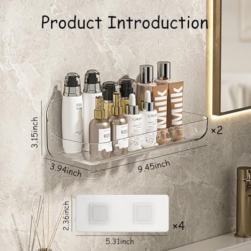 NovaHF Acrylic Wall Mounted Transparent Shelf, Non Drilled Wall Adhesive Bathroom Shelf with Self-Adhesive Tape, Suitable for Bathroom, Kitchen, Living Room - Image 2