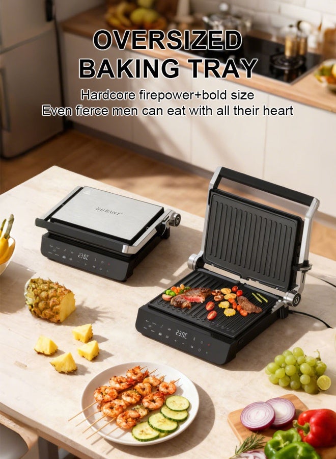 sokany Contact Grill,Sandwich/Panini and Meat Grill with Led Display,2000W Multifunctional Non Stick Electirc Griller, Breakfast Sandwich Maker, 90-180 Degree Slot, Ideal for Grilling Sandwiches, Steaks, and Burgers, SK-08079, Black/Silver - Image 5