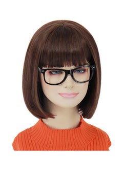 Brown Bob Wigs For Velma Cosplay Costume Wig With Glasses Short Bob Wig With Bangs Cute Natural Looking Synthetic Hair Wigs For Daily Party Halloween Sl005Br