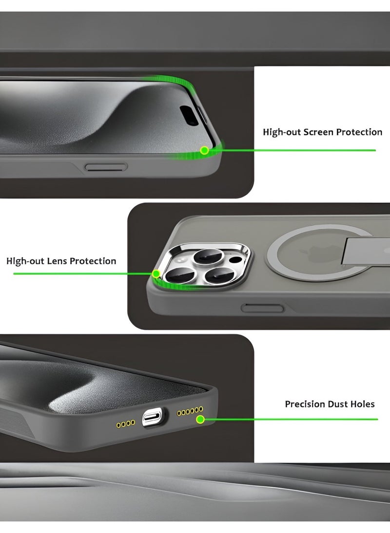 RITY Magnetic Multi-Function Case for iPhone 15 Pro 6.1", Matte Translucent Slim Back Cover with Hidden Kickstand, MagSafe Compatible, Shockproof and Elegant Protection - Image 5