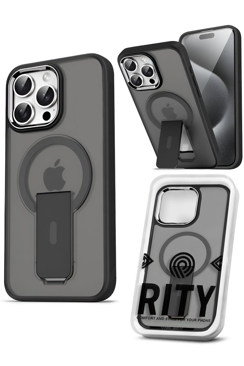 RITY Magnetic Multi-Function Case for iPhone 15 Pro 6.1", Matte Translucent Slim Back Cover with Hidden Kickstand, MagSafe Compatible, Shockproof and Elegant Protection - Image 1